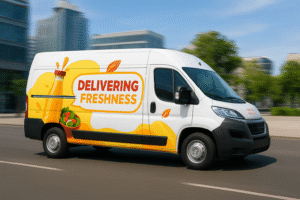 طراحی یکپارچه و چاپ تبلیغات روی ناوگان پخش برندهای غذایی