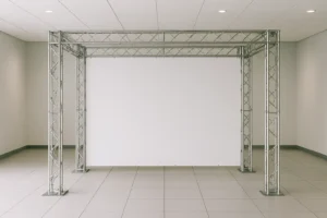 اسپیس فریم نمایشگاهی با نصب بنر چاپی برای ساخت غرفه تبلیغاتی